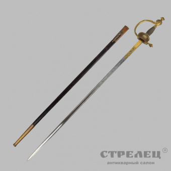 фото — шпага прусская пехотная офицерская с украшенным клинком, 19 век